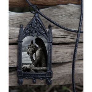 Thinking Gargoyle Stormy Night Pendant Winged Stone Sculpture Jewelry